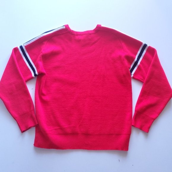 Vintage Red sweater with white navy stripes on sleeve and shoulder, acry… - Picture 4 of 11